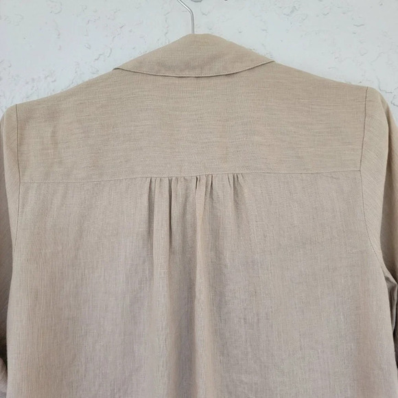 INC Linen Buttondown Cropped Top Womens Size S Tan Brown Twisted Front - Picture 7 of 10